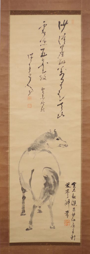 児玉果亭（画）高橋泥舟（賛） 馬図幅 「砂漠塵翻萬里足 天山霜凍五花紋」 | 弘和洞