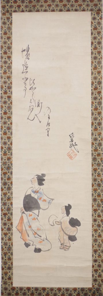 建部巣兆 遊女図俳画幅 「蝿追ふてひやうたん町に入にけり」 | 弘和洞